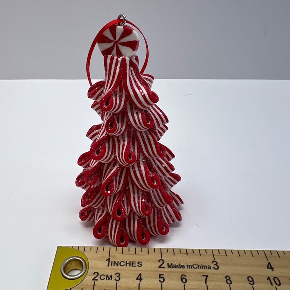 Peppermint Ribbon Candy Christmas Tree 14" Tabletop Decor and Ornament 4" - Picture 6 of 7